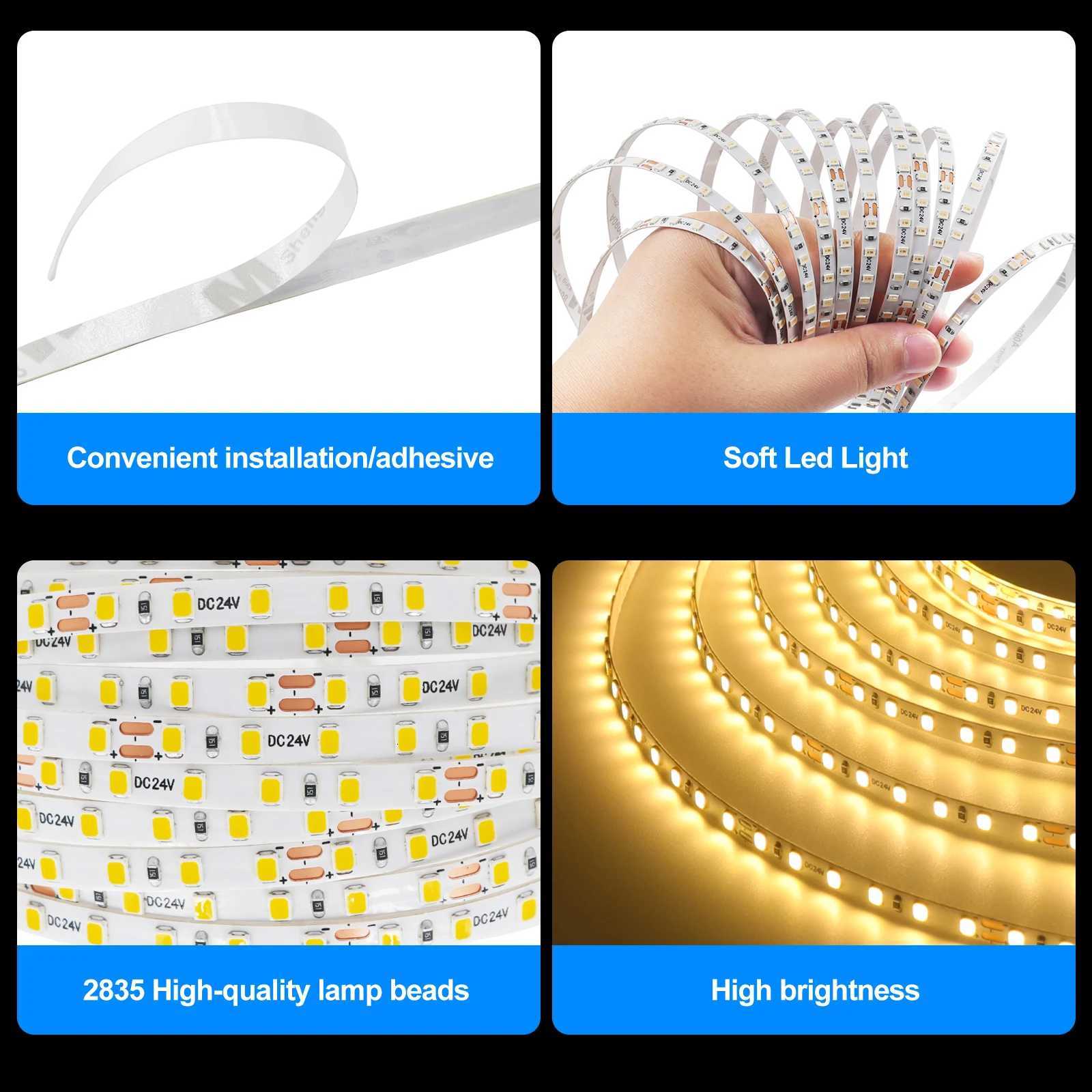 DC12V 24V LED Strip Light 2835 120Leds/m Flexible LED Tape 5mm 8mm PCB Red Green Blue Purple White Ribbon Rope Lamp 5m 10m W251107