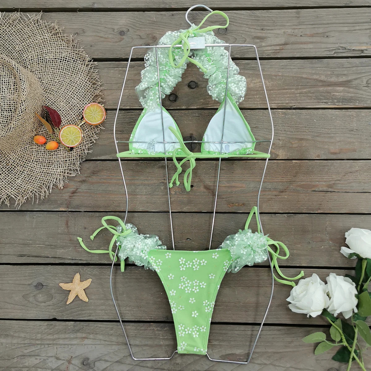 Three piece Bikini Set Coverage Swimsuit Low waist Womens Printed Tropical 250313