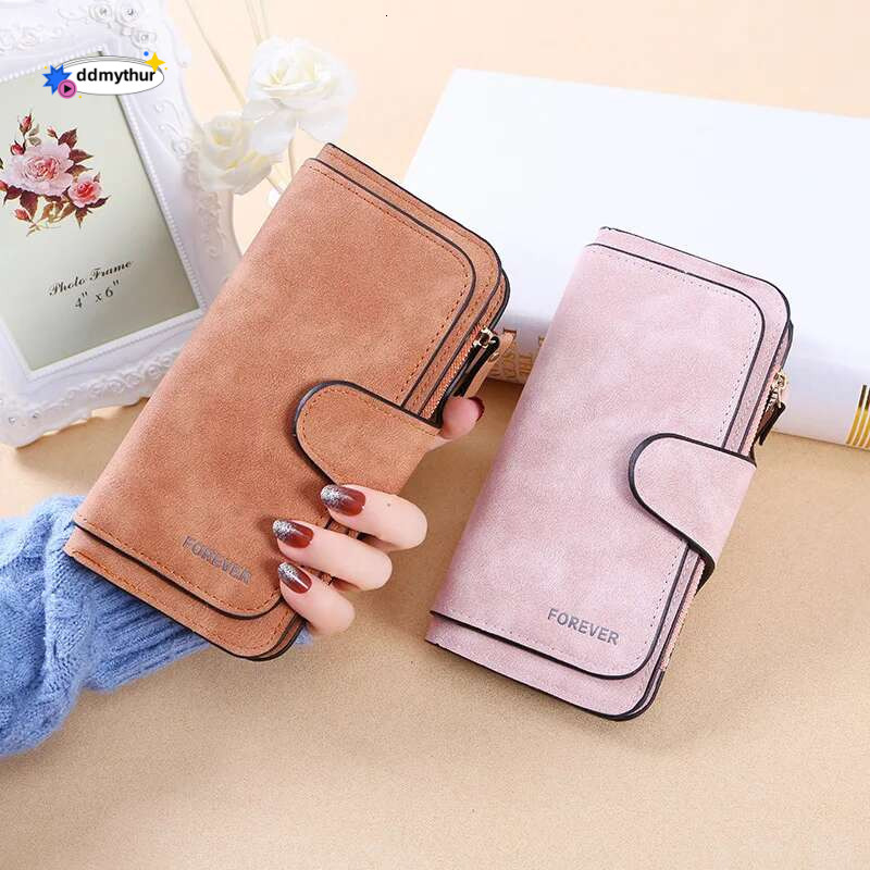 New buckle Korean version wallet three fold fashion bag multi-card women's purse frosted two-tone fabric ddmythur