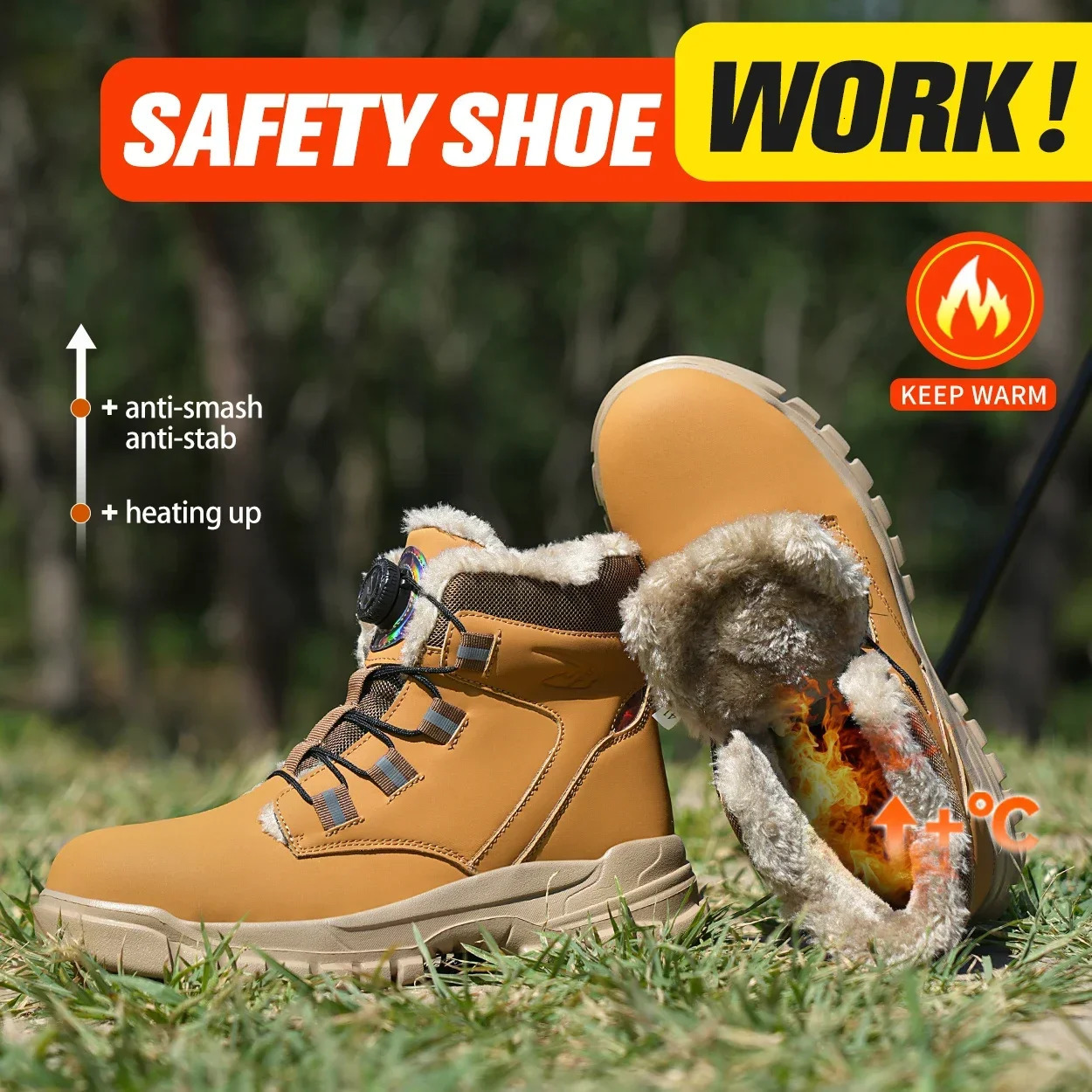 Fashion 2024 Winter Velvet Men Work Safety Shoes Construction Site Indestructible Waterproof Steel Toe Cap Boots Male Footwear 250402