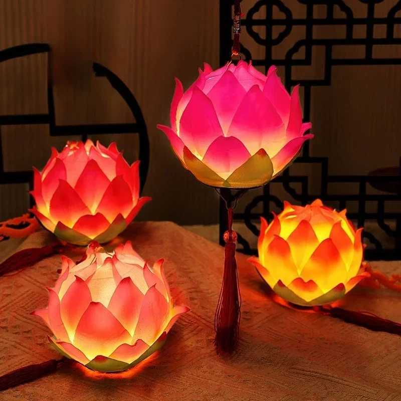 2024 New Mid-Autumn Festival Lotus Lantern Hand Held Glowing Light Lotus Lantern Chinese Festive Atmosphere Decoration Prop W251107