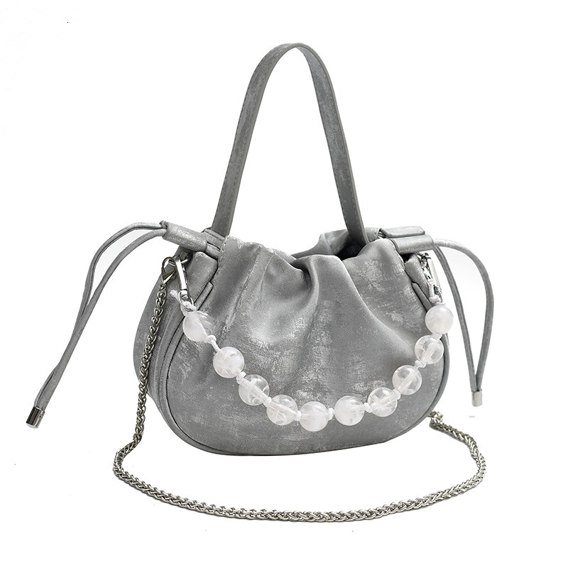2025S Designer Women S Bag Internet Celebrity Drawstring Bucket New Chinese Style Trendy Pleated Cloud Bag Versatile Pearl Handbag Crossbody Bag