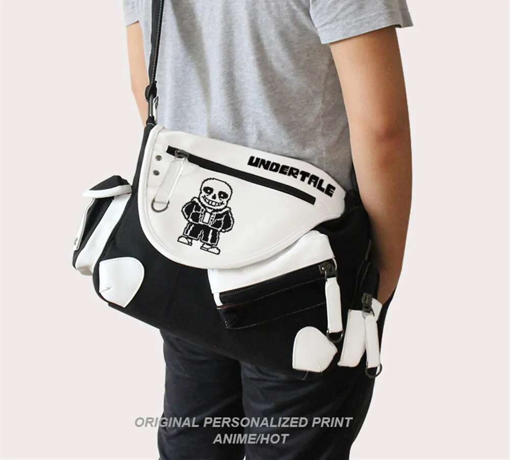 Undertale Cartoon Canvas Shoulder Handbag Travel Bag Student Gifts Students Croosbady Zipper School Bags