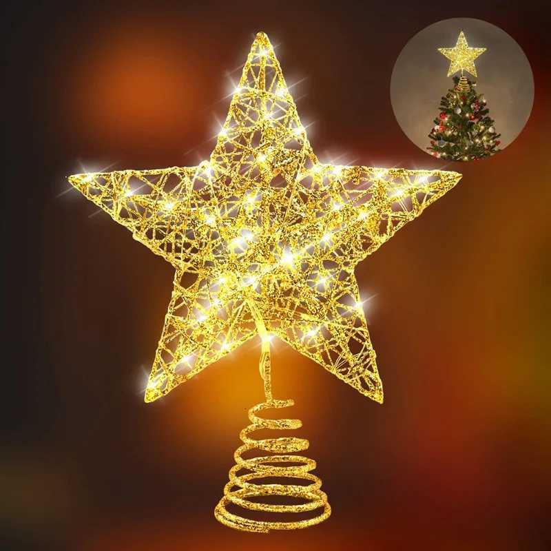 Star Tree Topper with 20 LED Lights String Metal Silver/gold Lighted Treetop Ornament Battery Operated for Christmas Tree Decor W251107