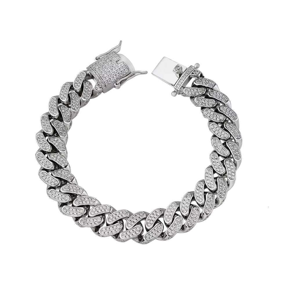 13MM Hip Iced Out 925 Sterling Silver Moissnaite Diamonds VVS D Zircon Rhodium Gold Plated Cuban Link Bracelets