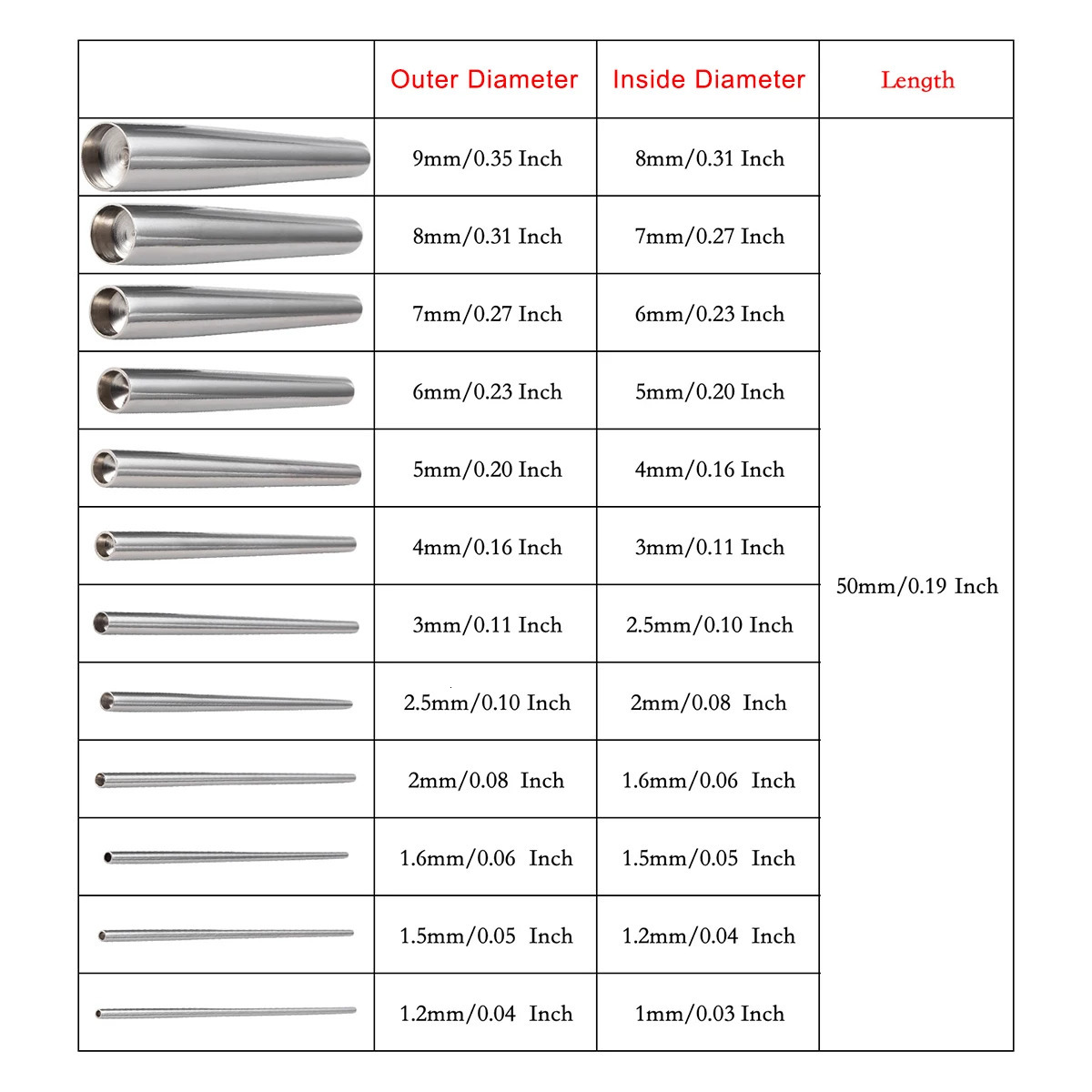12PCS 1.2-9mm Steel Concave Taper Expander Stretching Kit Concave Ear Taper Professional Insertion Pin Piercing Jewelry 250403