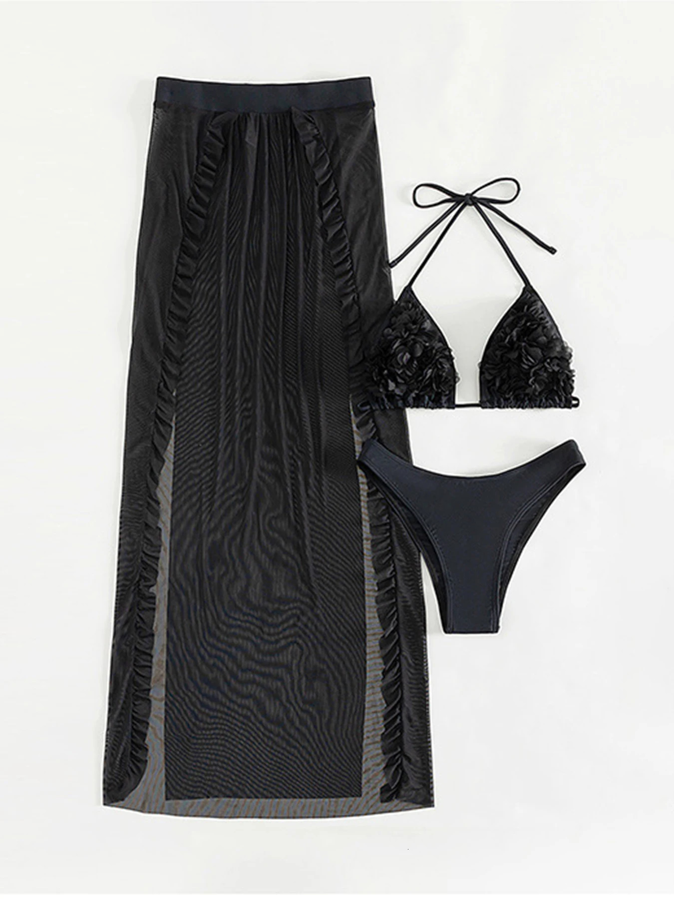Sexy Three Pieces Bikini Set Swimsuit For Women Swimwear And High Split Beach Skirt Bathing Suit Beachwear Swim 250313
