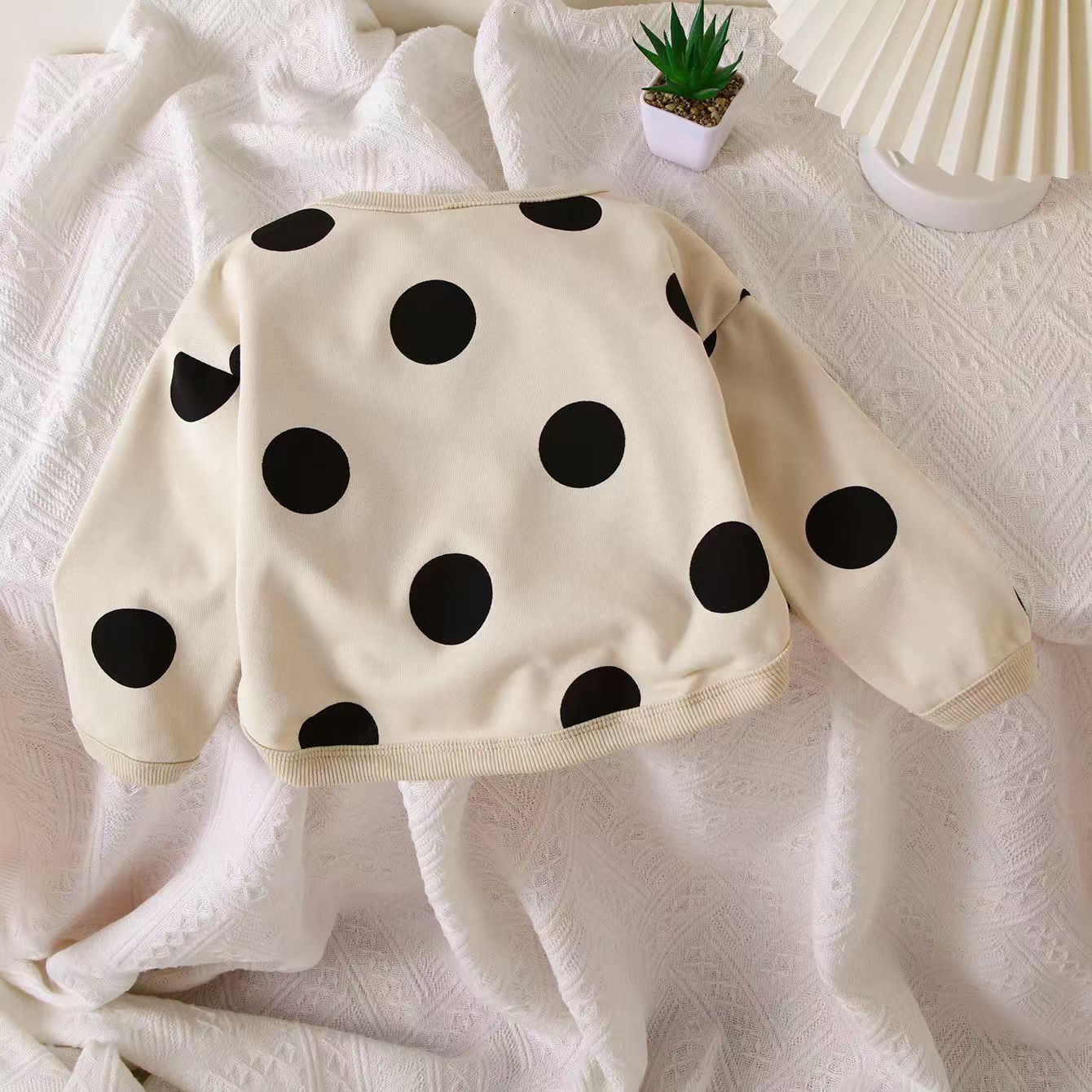 Ddmyshoesvip Fashionable Girls Korean Version Children S Cotton Hoodie Baby Polka Dot Thick Round Neck Pullover Polka Dot Top