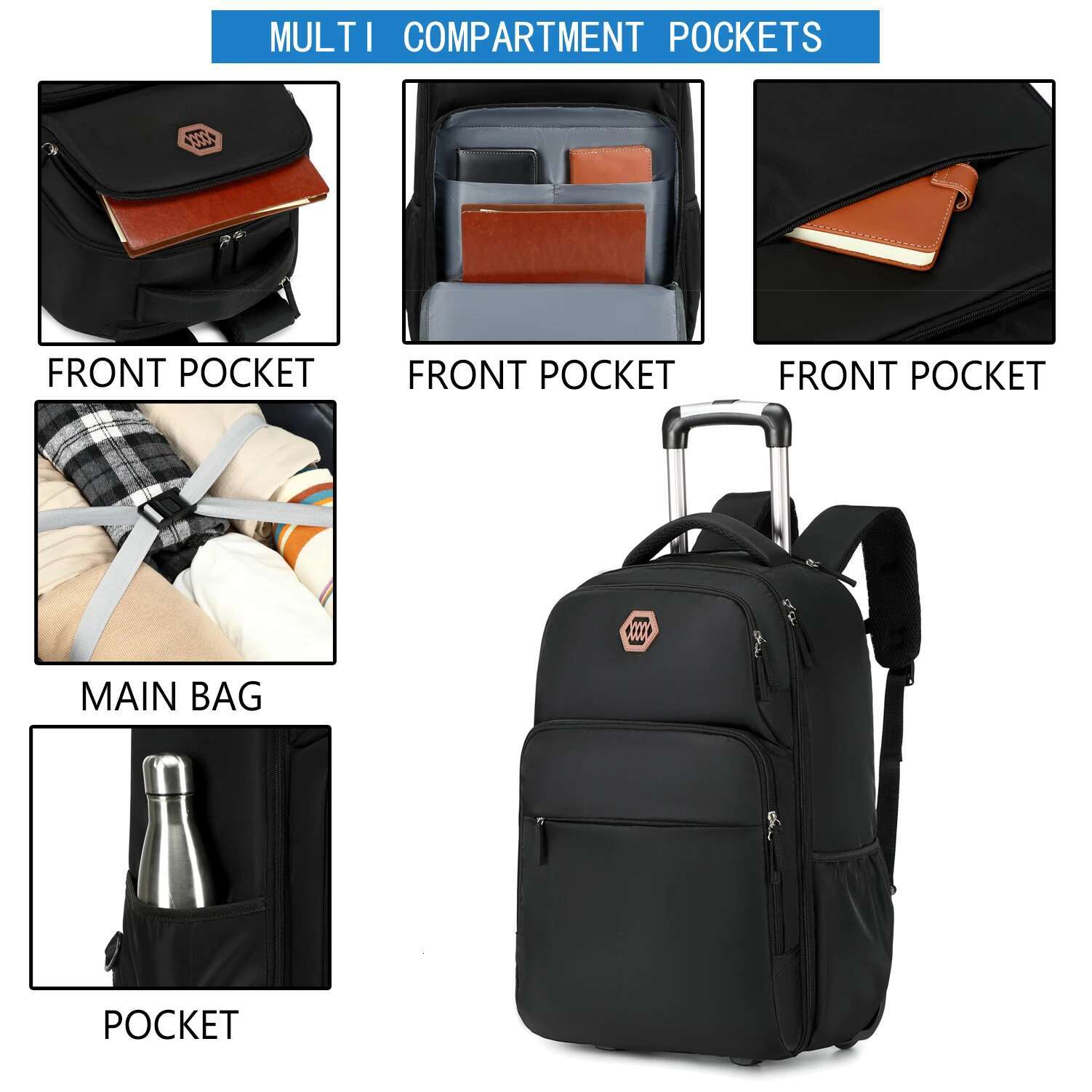 Rolg With Wheels Suitable 17.3-Inch Laptop Business Backpack For Women And Men, Waterproof Travel Lage Bag