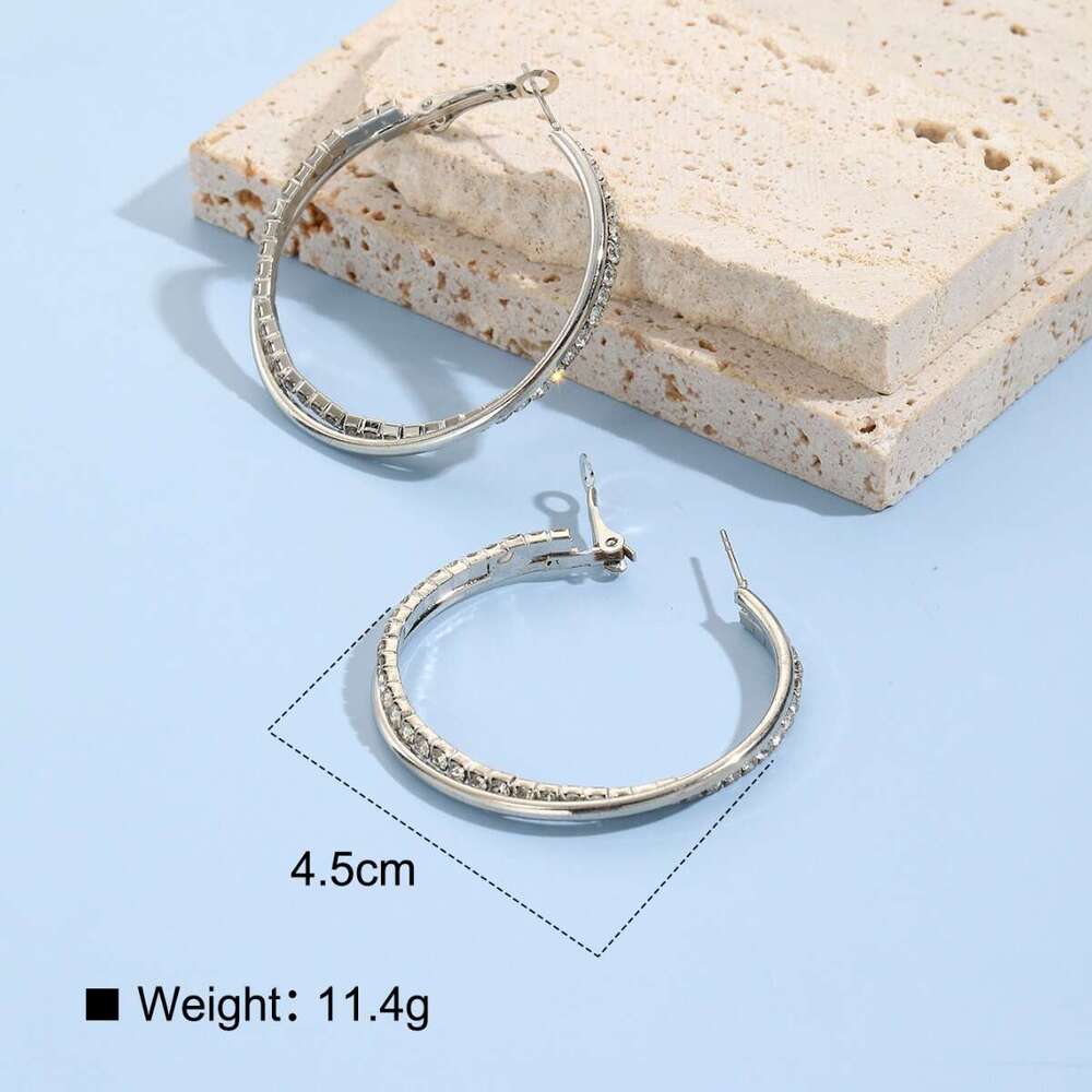 Minimally designed double-layer geometric circle studded earrings, hip-hop hot trend full dia earrings