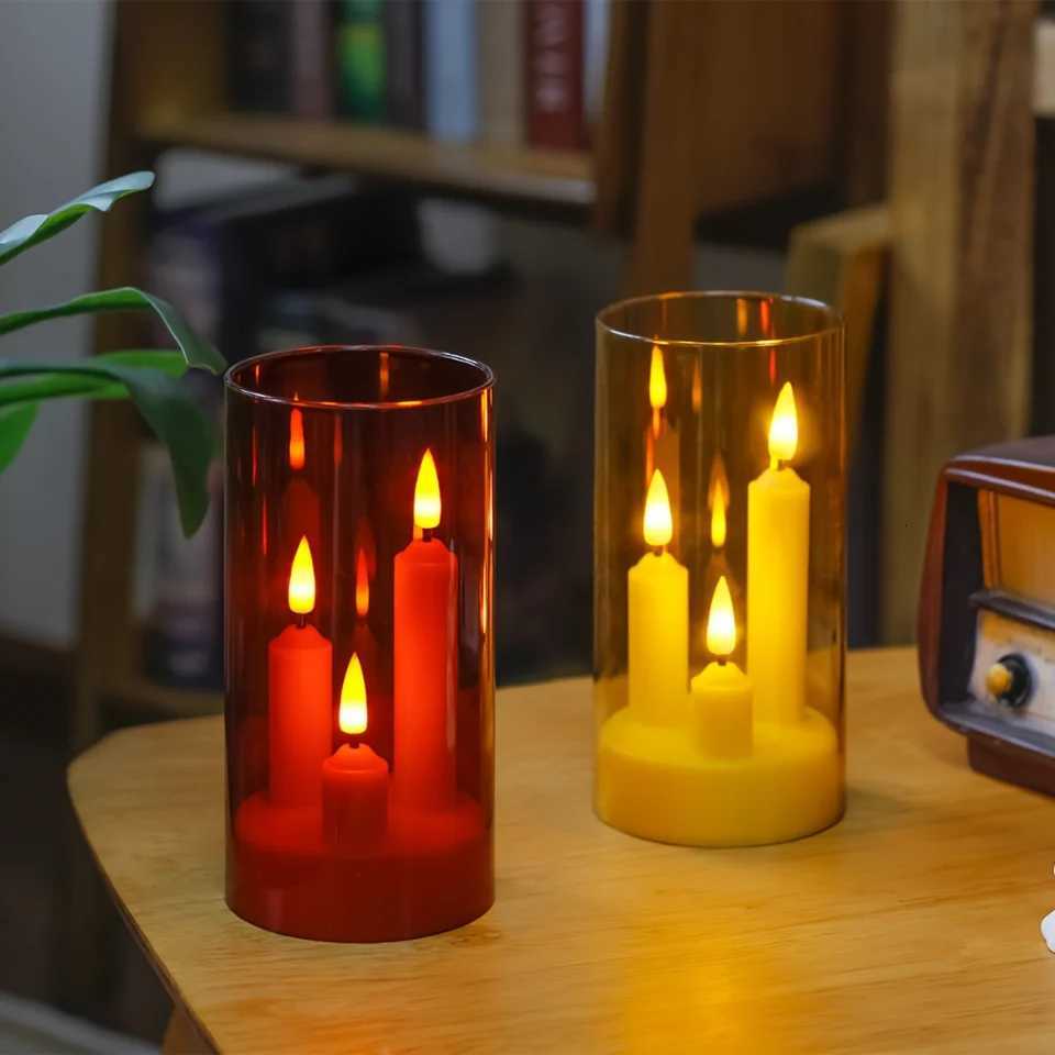 Flameless 3 In 1 LED Taper Candles With 15CM Lampshade Battery Operated Flickering Electric Window Candles For Christmas Wedding W251107
