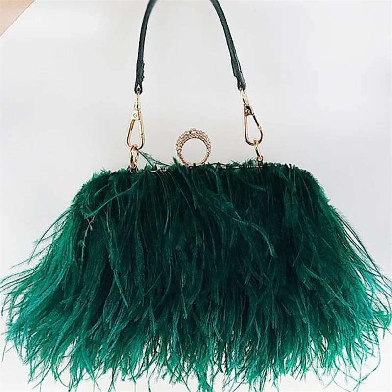 2023 New Ostrich Feather Party Evening Clutch Women Wedding Purses And Handbags Small Shoulder Chain Designer Bag