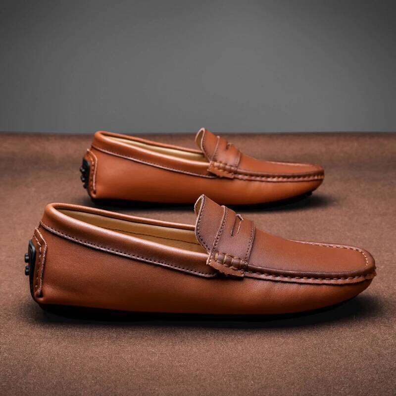 Casual Fashion Leather Penny Loafers Leisure Adult Office Moccasins Men Light Soft Driving Shoes Big Size 38-48