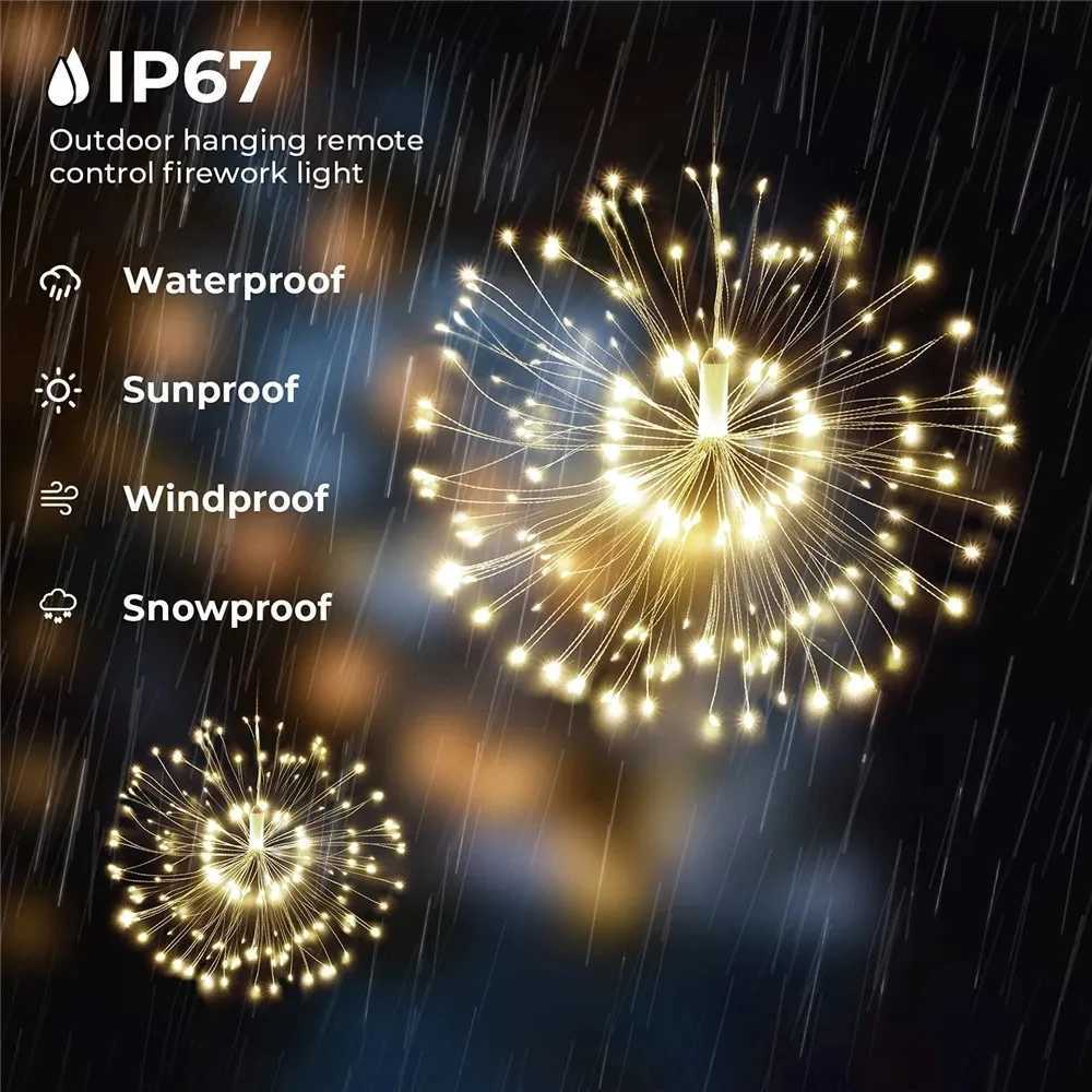 LED Copper Firework Lights 8 Modes Fairy Starburst Light with Remote Outdoor Decorations for Home Party Cafe Wedding W251107