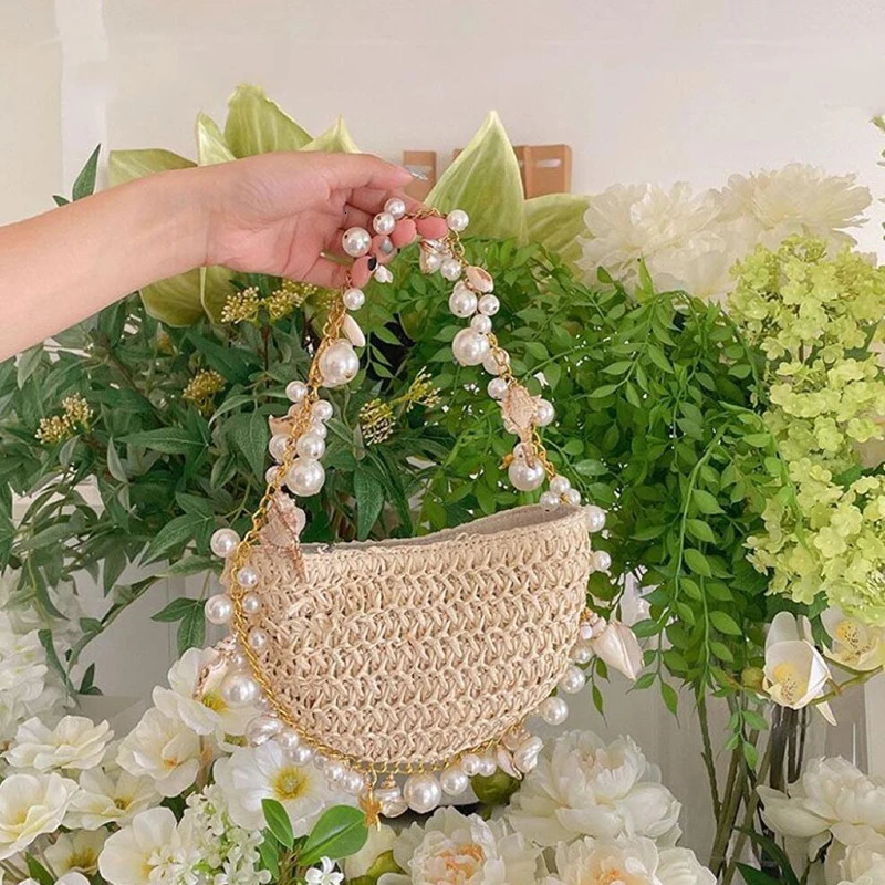 New Free Shipping Designer Bag Fashion Made Shell Lady Evening Bags Conch In Woven Chain Beaded Trim Shoulder Bag Handheld Beach Vacation Womenshandba