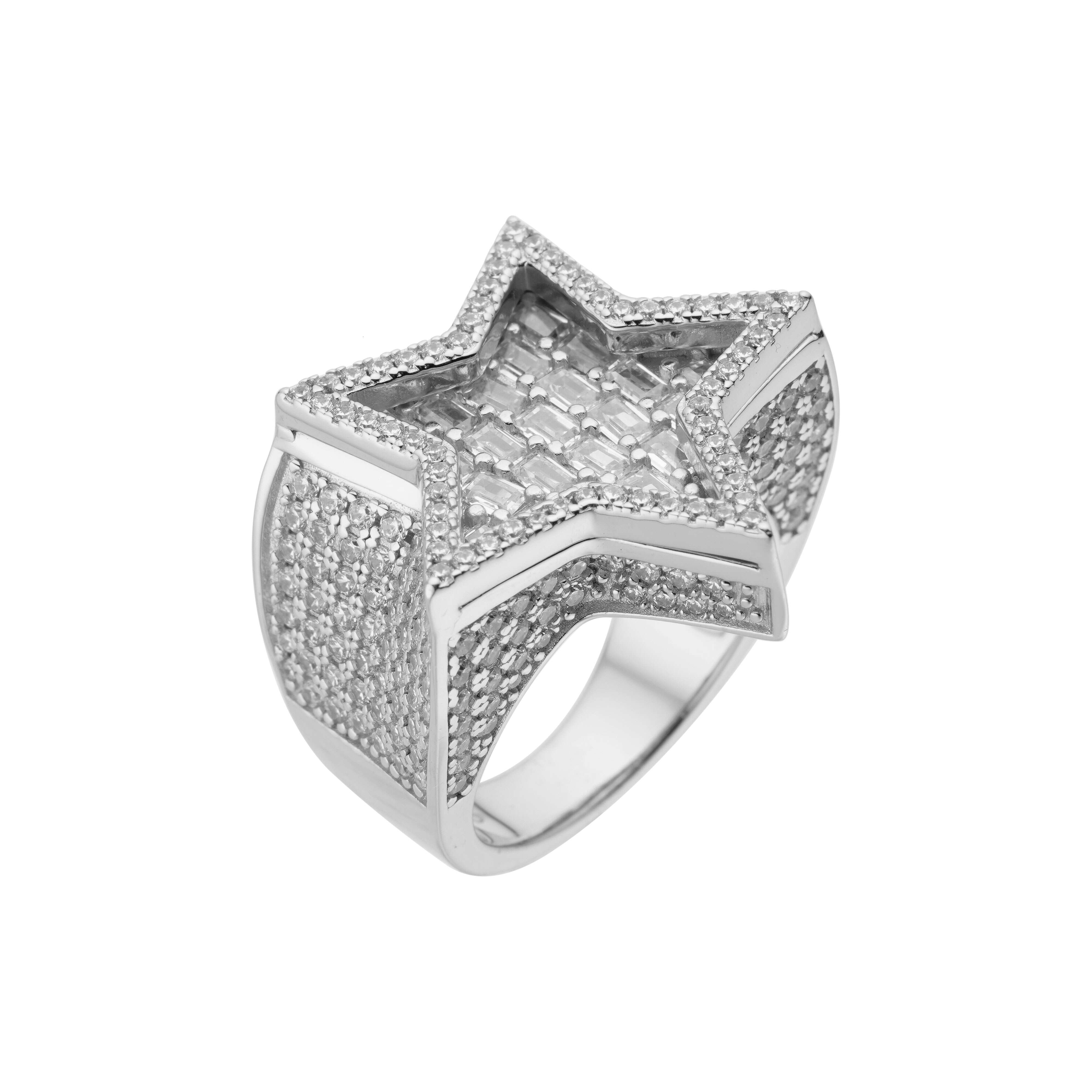 Iced Out Vvs Moissanite Diamond Cz Stone Men David Star Iced Out Star Ring