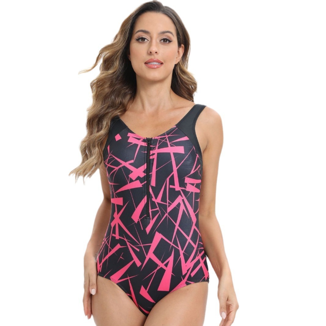 New zipper jumpsuit for competitive sports, tight print, multi-color snorkeling and surfing suit, women's swimsuit