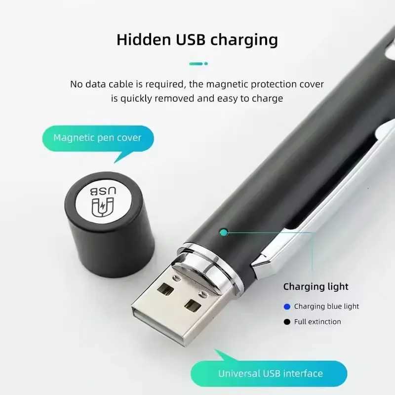 Oral Penlight LED Flashlight Mini Oral Pupil Medical Handy USB Rechargeable Stainless Steel Torch Light Outdoor Fishing ToolW251106