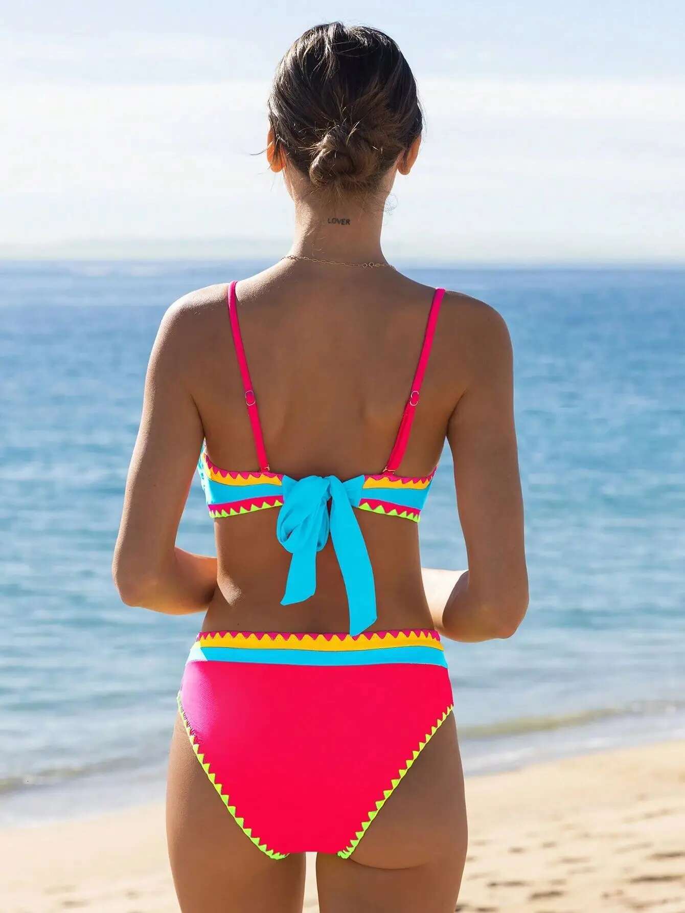 Dongdumaoyi Sexy Hot Pink Patchwork Bikini Set Women Colorful Push Up Padded High Waist Swimsuit Summer Beach Bathing Suit Swimwear