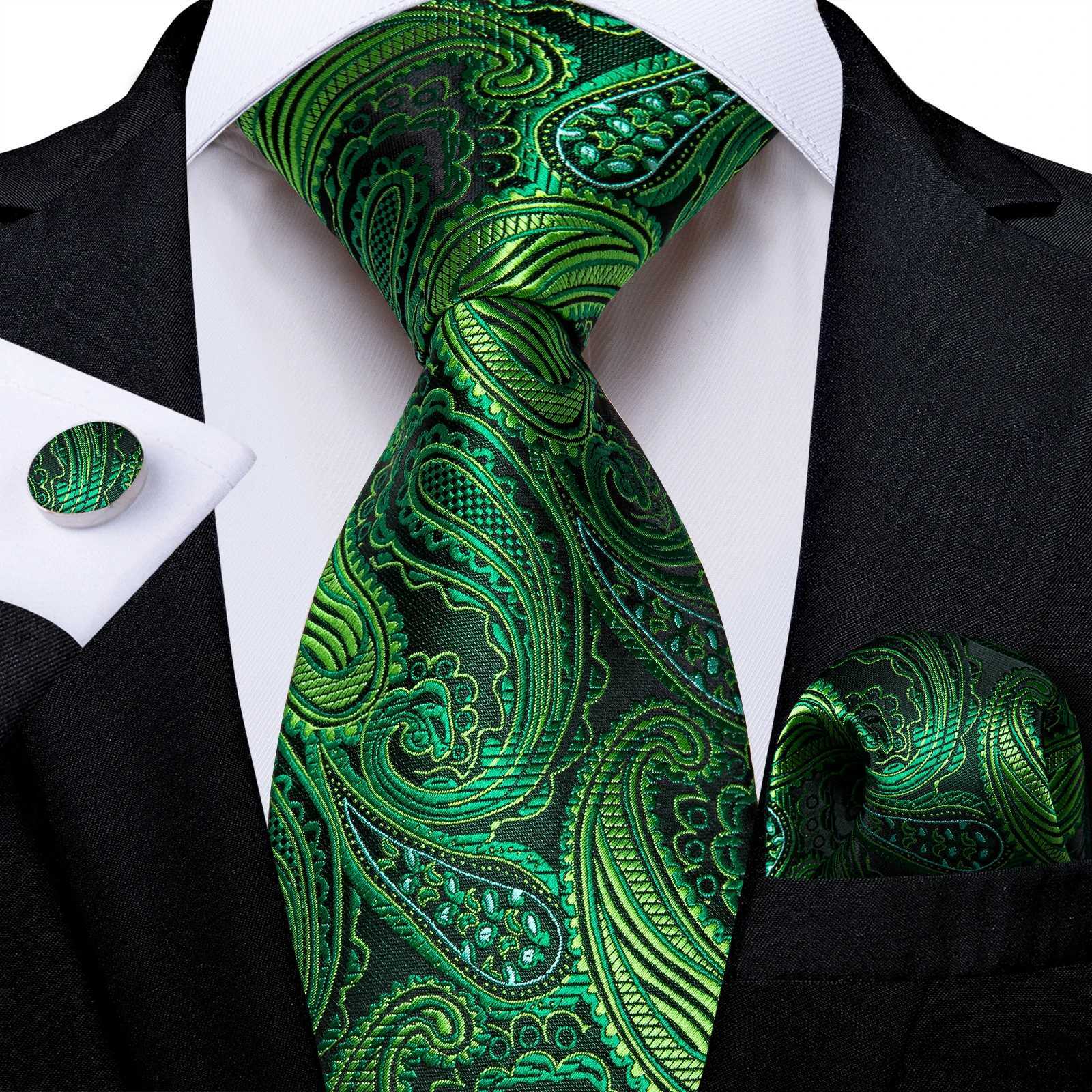 Luxury Green Paisley Floral 8cm Silk Ties for Men Wedding Party Gro Husband Accessories Gift Necktie Handkerchief Wholes X250407