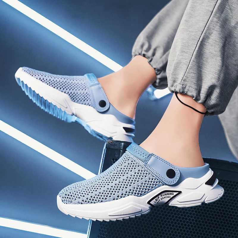 Mens straight hollow summer slippers sandals mesh sandals diabetes walking boat shoes breathable with arch support M250406