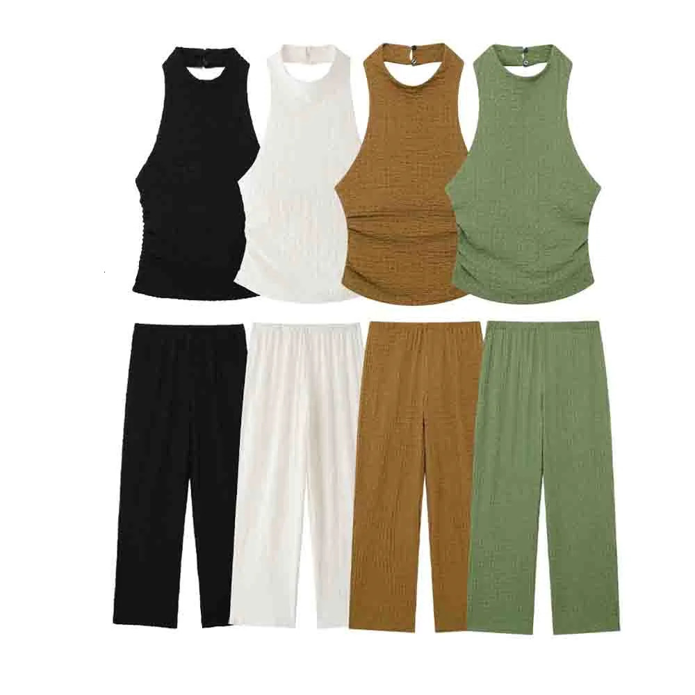 UNIZERA Summer Product Casual Womens Clothing Texture Hanging Collar Tank Top Straight Pants Set 250407