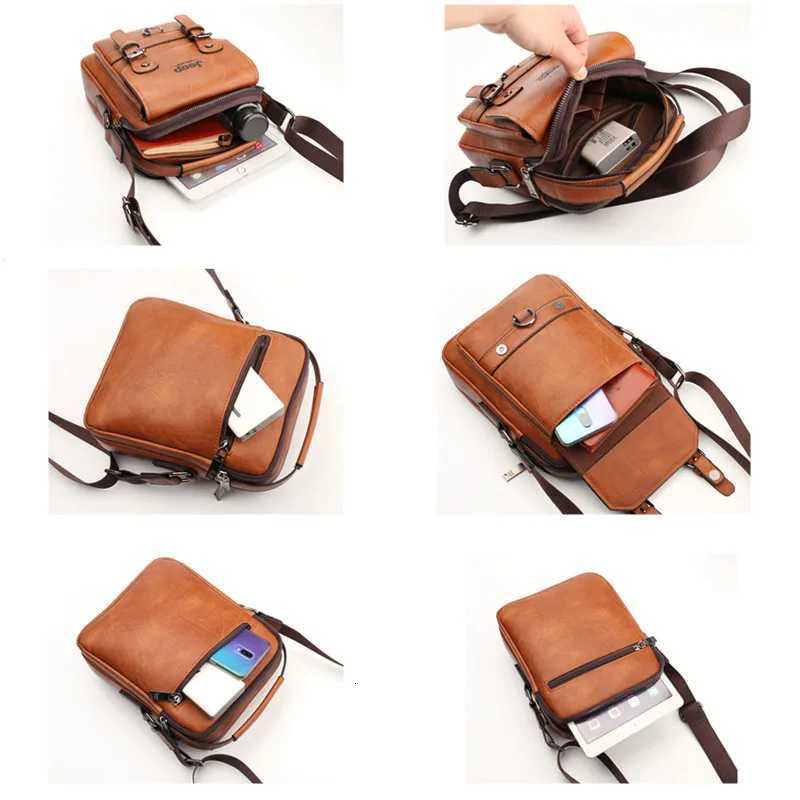 JEEP BULUO Multi-function Business Handbags Men New Mans Shoulder Bag Large Capacity Leather Messenger Bag Crossbody Big BrandW251107