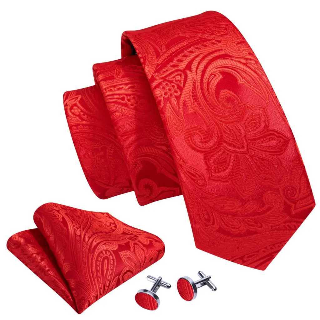 Barry. Red Maroon Burgundy Rose Silk Mens Tie Pocket Square Cufflinks Set Jacquard Necktie for M Wedding Business Party X250407