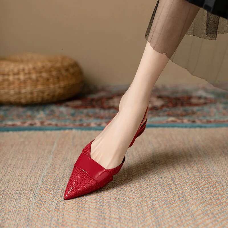 Women's High Heels Summer New Low Heel Pointed Shallow Mouth Baojiao Slippers Fashion Temperament Abnormity with Sandals