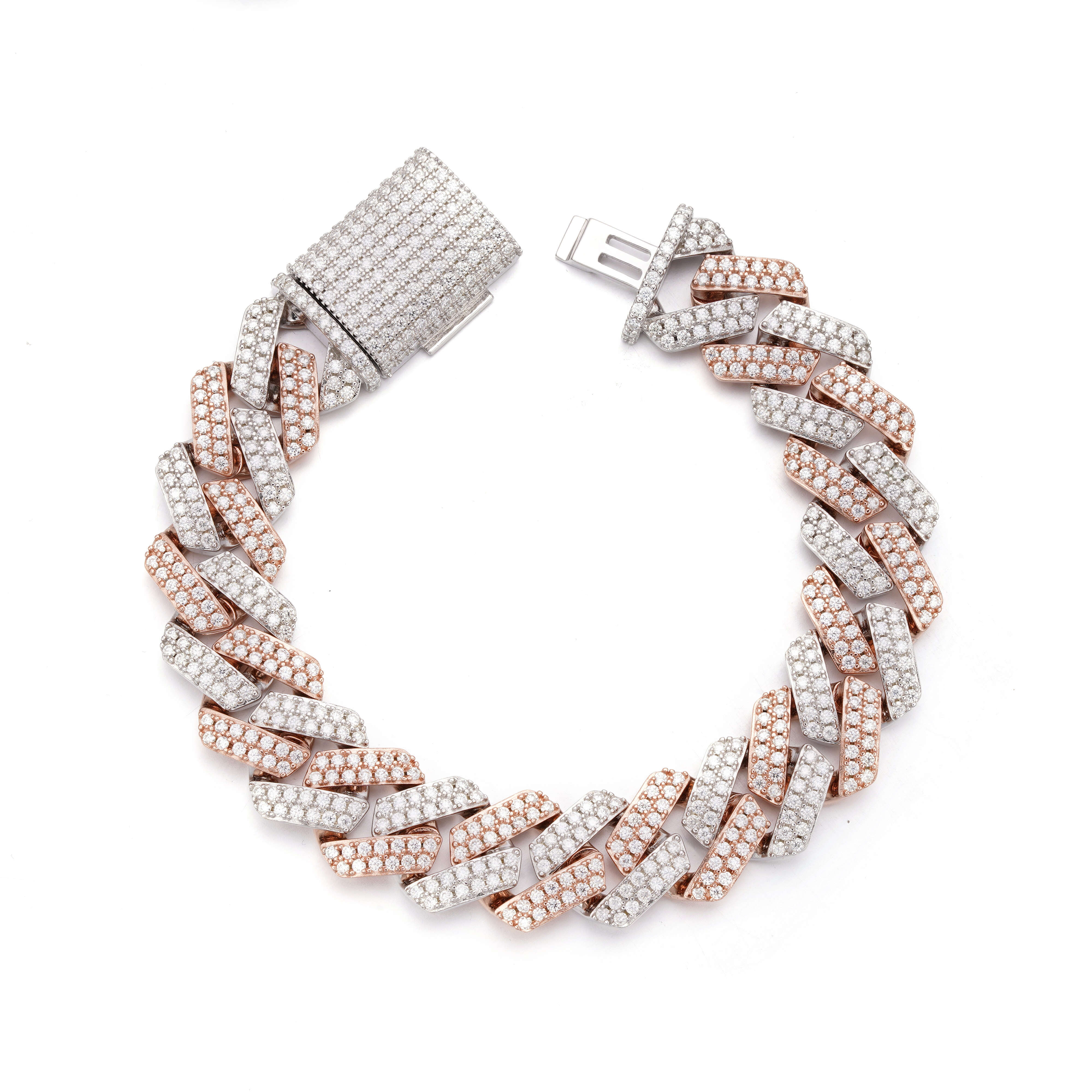 Iced Out Hip Hop Miami 925 Sterling Silver Jewelry Two Tone 20MM Moissanite Cuban Chain Bracelet