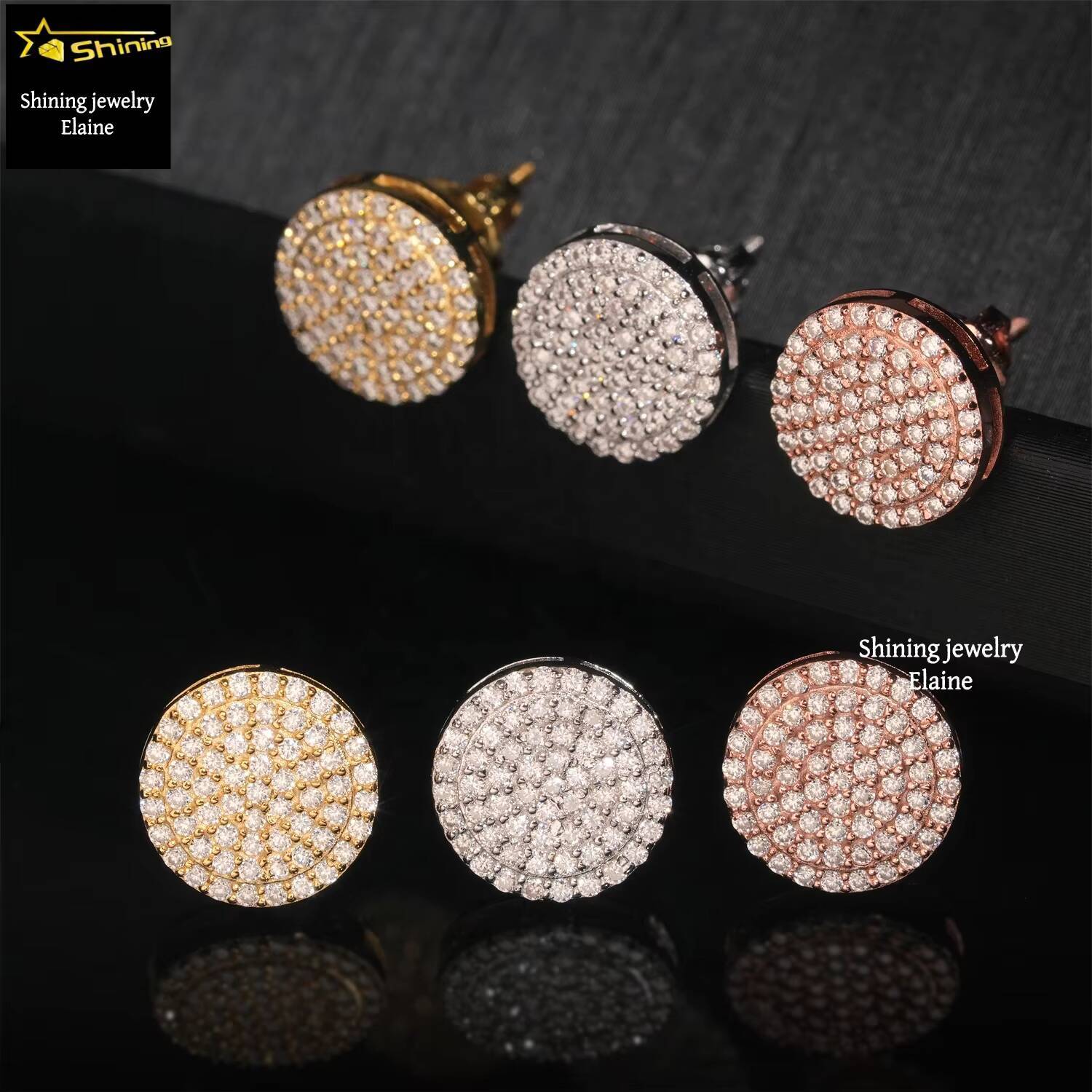 New Design Fashion Diamond Earrings Silver 925 D Color Vvs Moissanite Hip Hop Iced Out Stud Earrings