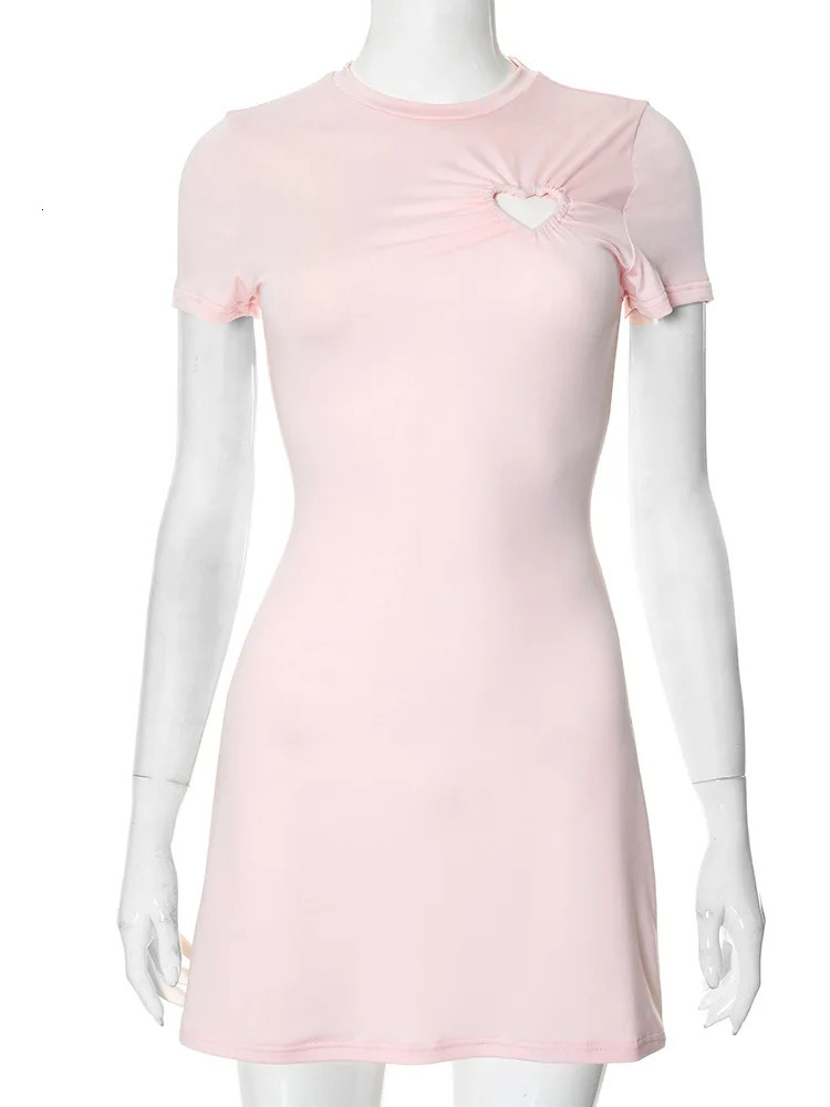 Absobe Ruched Heart Cut Out Crew Short Sleeve A-Line Ultra Thin Mini Dress Fashion Party Dress Womens Casual Summer Clothing Street Clothing 250402