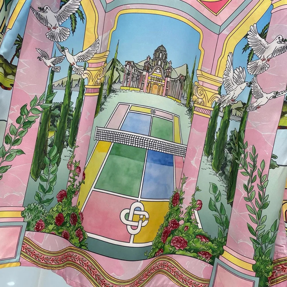 Spring and Autumn Mens Fashion Trendy Retro Digital Printed Casual Loose Short sleeved Shirt 250306