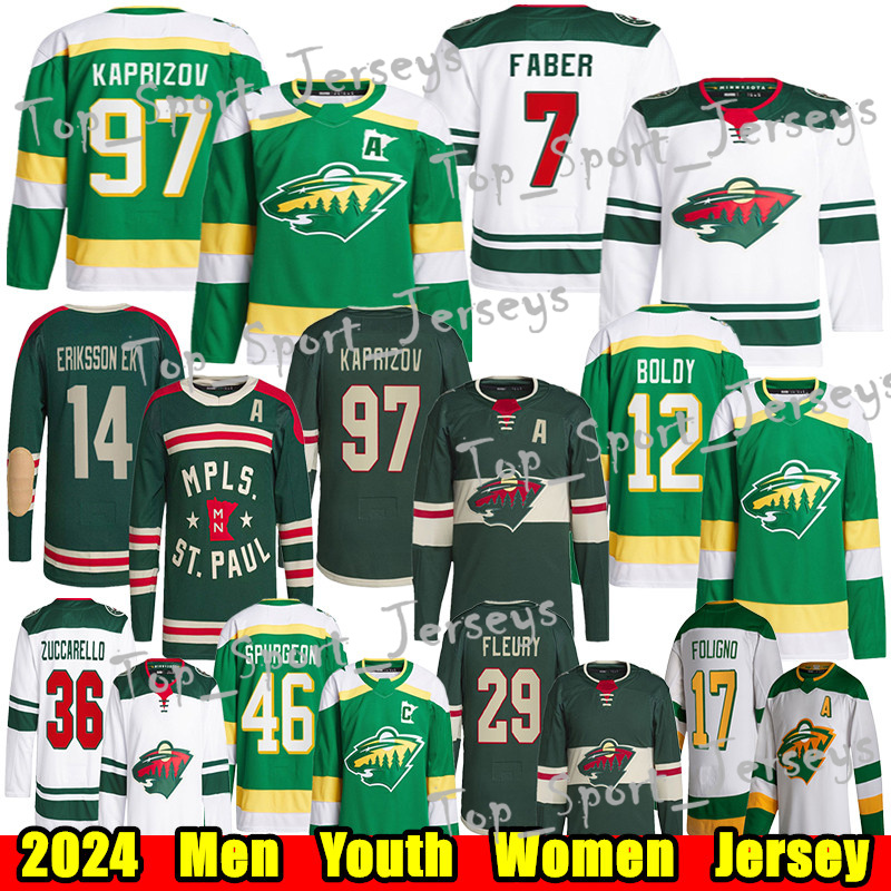 #97 Kirill Kaprizov #7 Brock Faber mn hockey jersey Mats Zuccarello Marc-Andre Fleury Jared Spurgeon Marcus Foligno Marco Rossi Joel Eriksson Ek Matt Boldy wild jersey