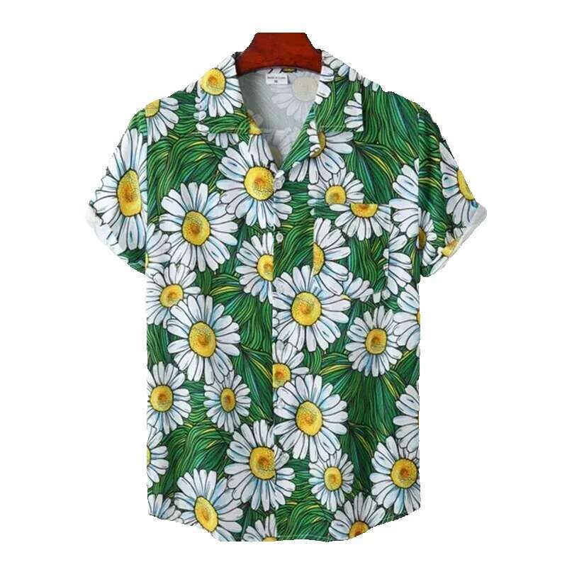 Summer rainbow professional collar oversized Camisa Hawaiian 3D printed fashionable men's and women's Haruku short sleeved shirt