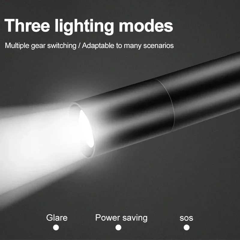 Mini Keychain Flashlight USB Charging Waterproof Pocket Torch Lamp 3 Modes Outdoors Strong light Camping Fixed-Focus FlashlightW251106