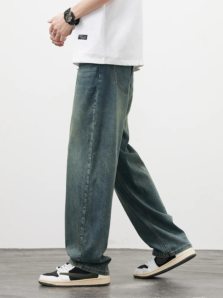 mens straight retro jeans soft Lyocell casual Trouser personalized highquality Korean fashion bagged 250401