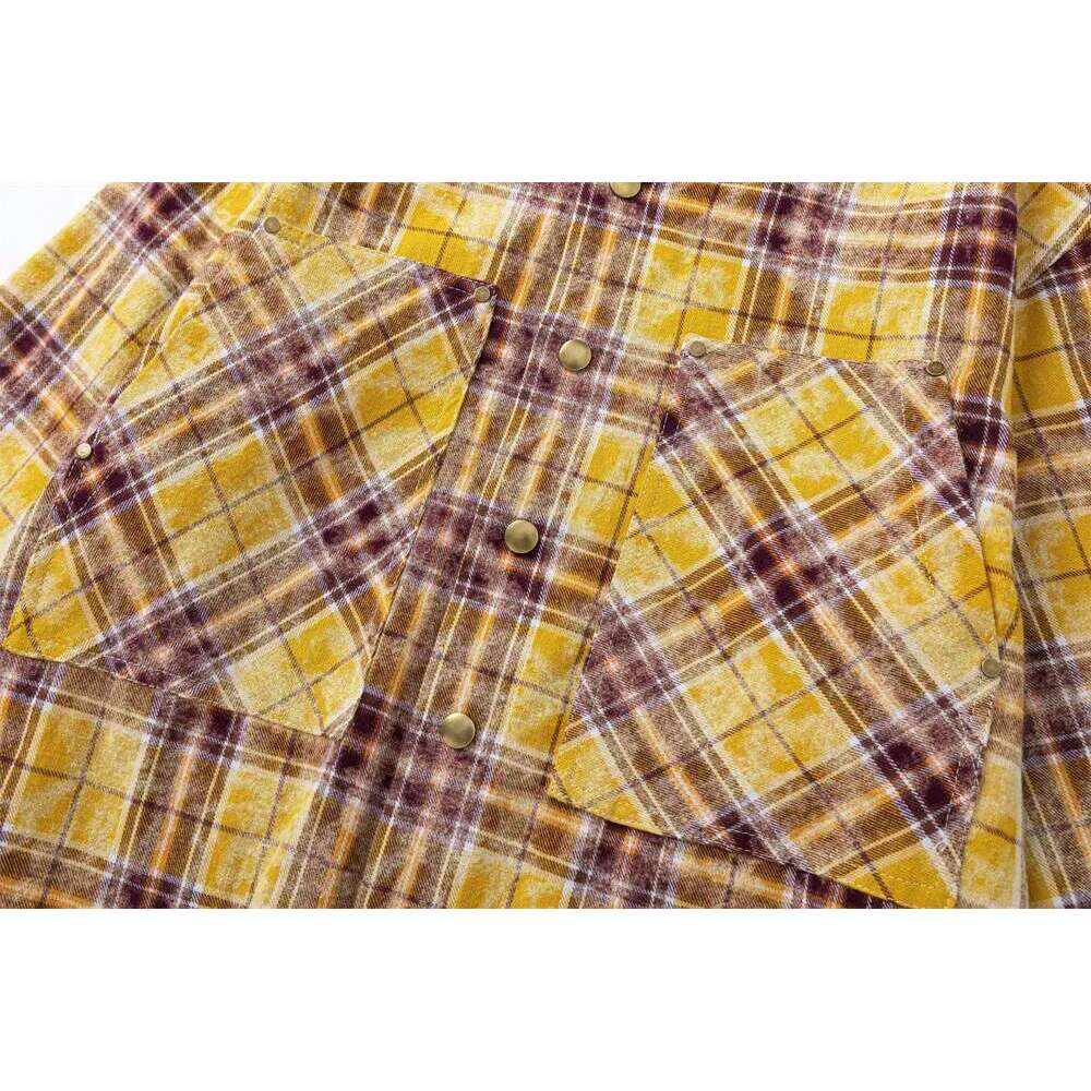 Pocket Plaid Long Sleeve Mens Spring High Street Loose Lapel Single Breasted Cotton Shirts Men