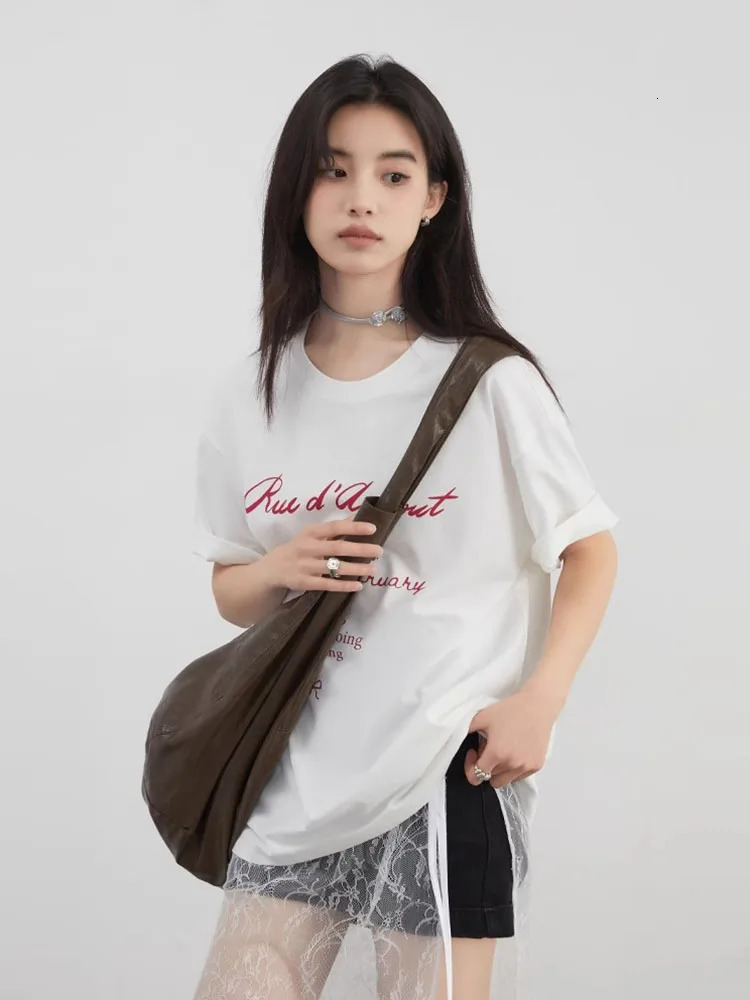 CHIC VEN Womens Tshirt Loose Casual Oneck Short sleeved Letter printed Top SpringSummer 250407