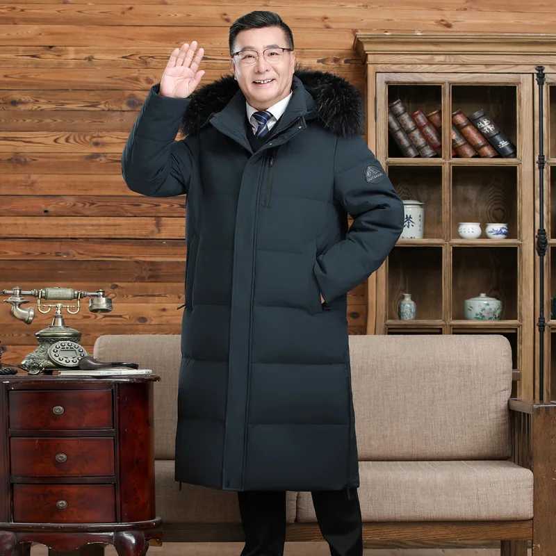 Canada Fashion Winter Jacket Man Down Coats Parka Thick Men White Down Jackets Fur Collar Hooded Extra Long Padding HWY291 K251106