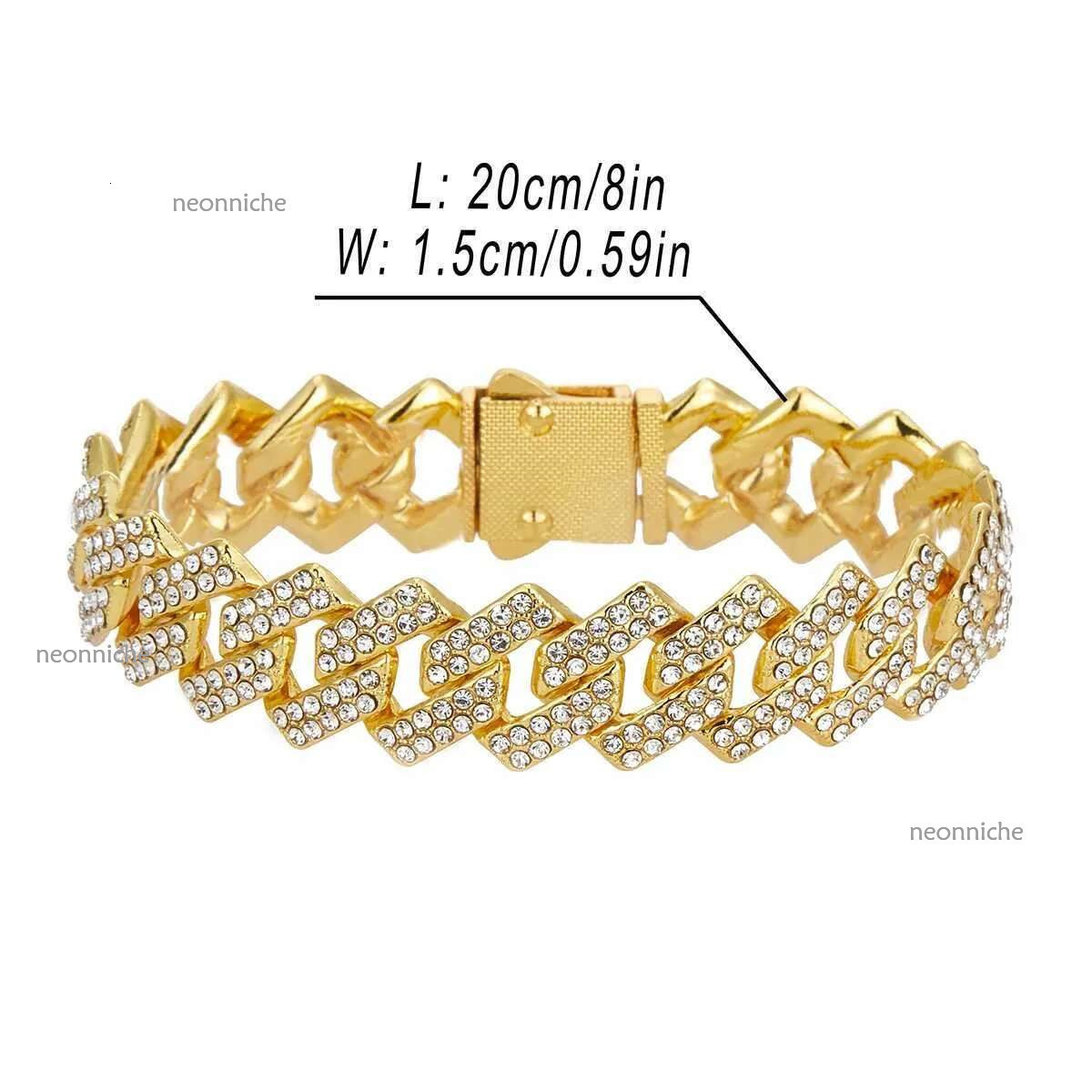 Mens 15MM Chain Iced Siery/Golden Miami Cuban Shiny Necklace Bracelet Hip Hop jewelryX240919