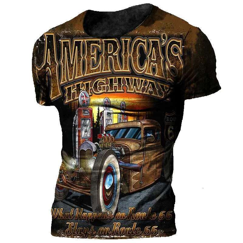 Retro 3D printed motorcycle engine men's oversized 66 short sleeved racing T-shirt Camiseta