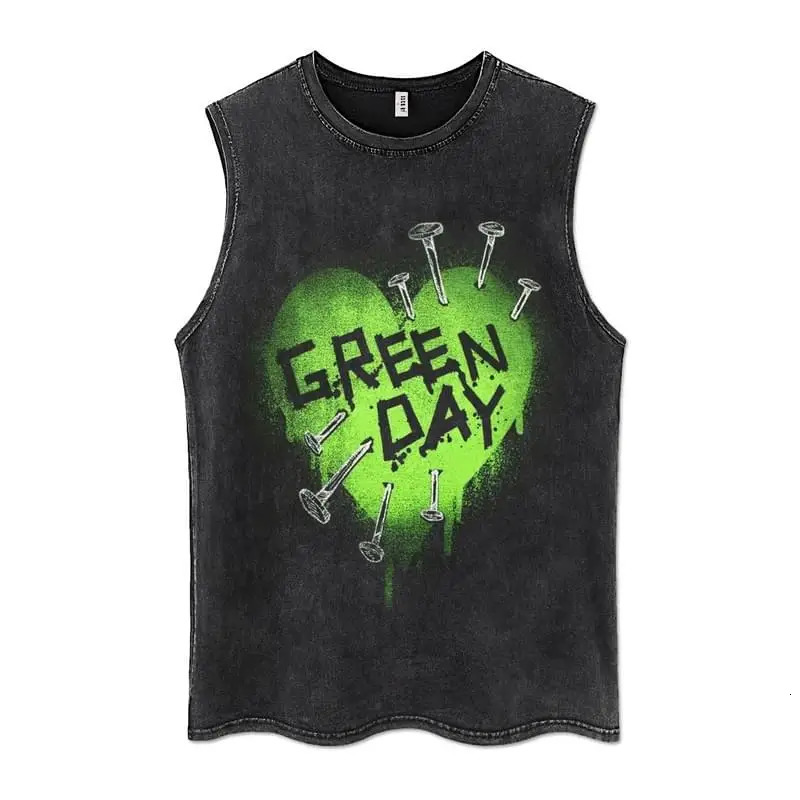 Mens vest Gothic punk vest vintage washed T-shirt Y2K streetwear vintage letter cross print sleeveless summer top 250403