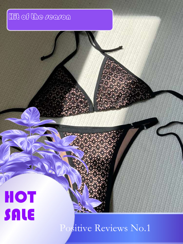 Dongdumaoyi Women S Hollow Perspective Sexy Bikini Set Triangle Cup Bra Halter Backless Piece Swimsuit V Neck Beach Vacation Swimwear