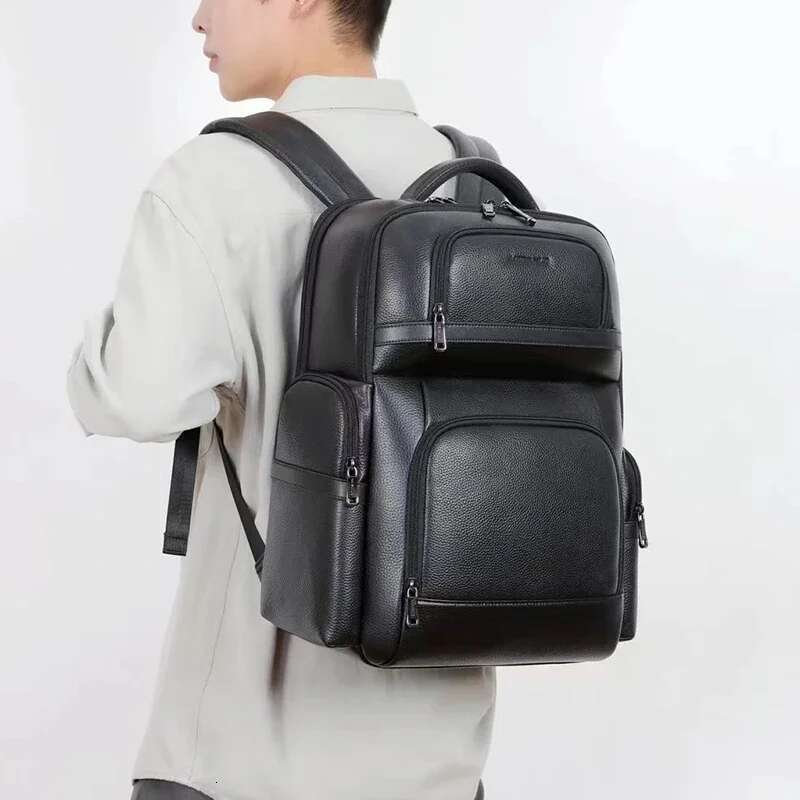 Men's Genuine Leather Laptop Waterproof Backpack Teenager Boys Travel Men Fashion School Bag