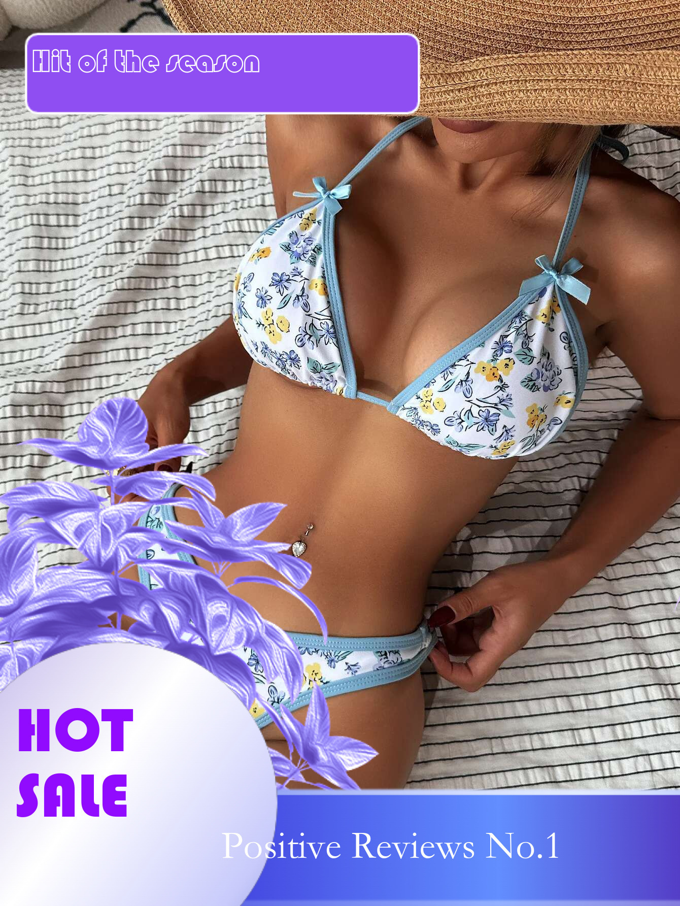 Dongdumaoyi Sexy Blue Floral Print Bikini Set Women Halter Tie Bow Strap Push Up Micro Mini Swimwear Summer Bathing Suit Thong Swimsuit