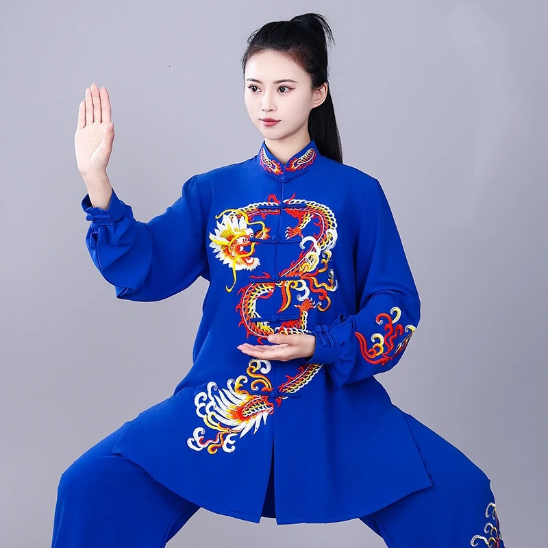 TOVEKIN Chinese Traditional Tai Chi Wushu Kungfu Suit Dragon Embroidered Martial Arts Wing Chun Training Morning Exercise 251028