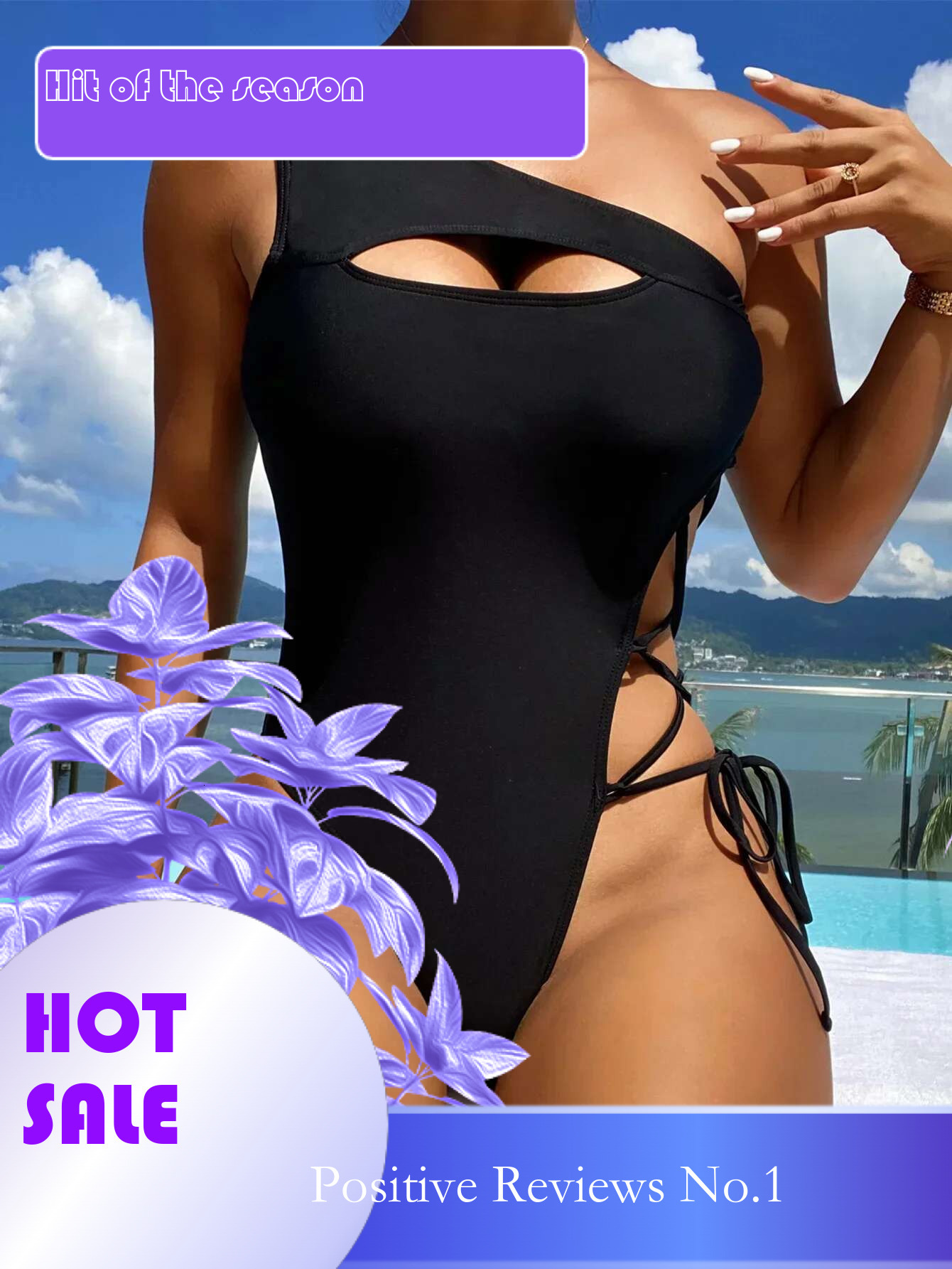 Dongdumaoyi Sexy Black Swimsuit Women One Shoulder Hollow Out Pleate Lace Up Drawstring Tummy Control Piece Swimwear Beach Bathing Suit