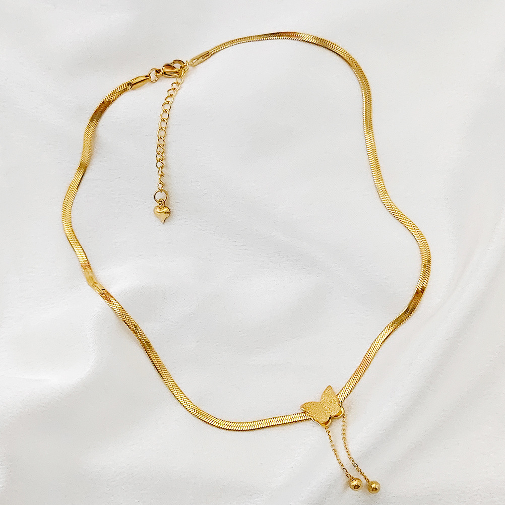 Stainless steel new niche minimalist butterfly pendant snake bone chain light versatile necklace