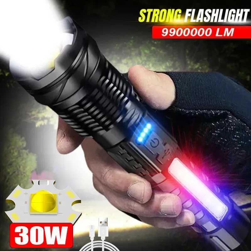 Powerful GT50 LED Flashlight Outdoor Waterproof Torch With Side Light 7 Modes Camping Fishing Lantern USB Rechargeable Zoom LampW251106